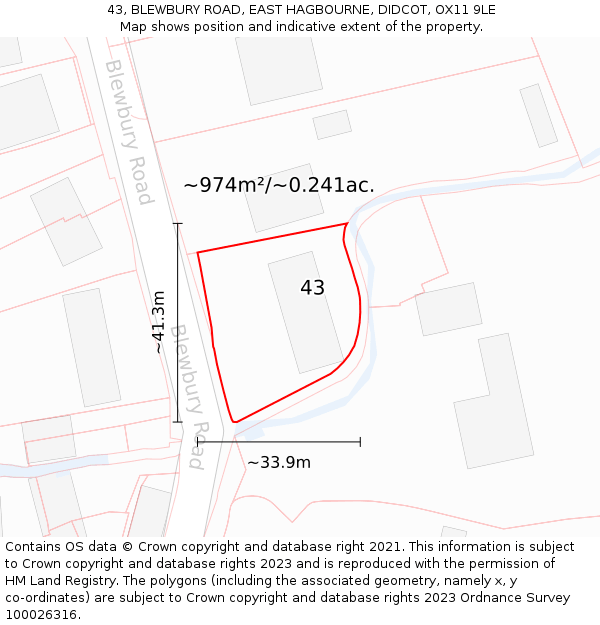 43, BLEWBURY ROAD, EAST HAGBOURNE, DIDCOT, OX11 9LE: Plot and title map