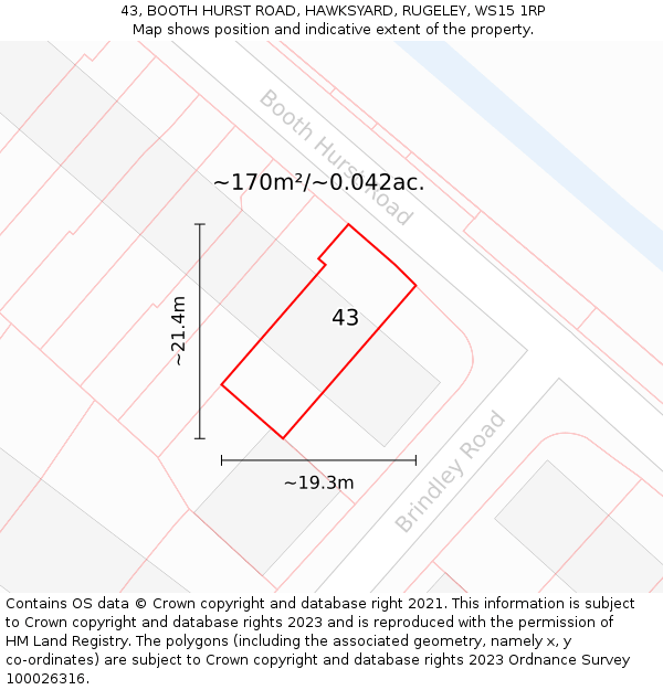 43, BOOTH HURST ROAD, HAWKSYARD, RUGELEY, WS15 1RP: Plot and title map