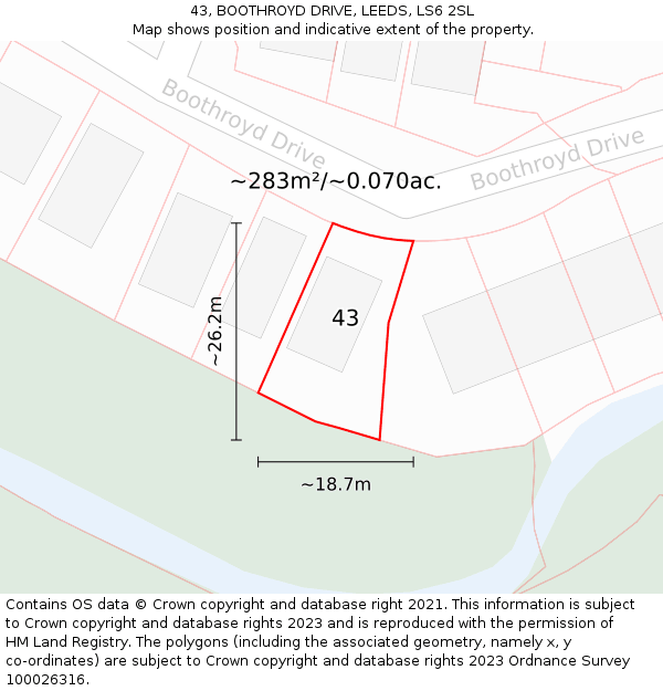 43, BOOTHROYD DRIVE, LEEDS, LS6 2SL: Plot and title map