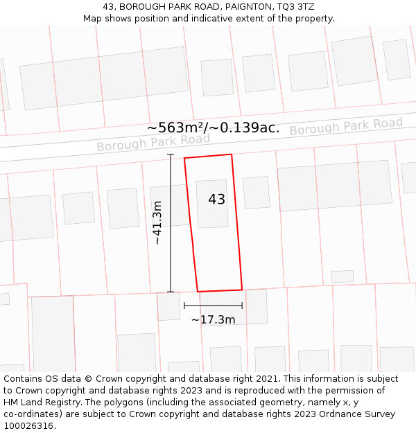 43, BOROUGH PARK ROAD, PAIGNTON, TQ3 3TZ: Plot and title map