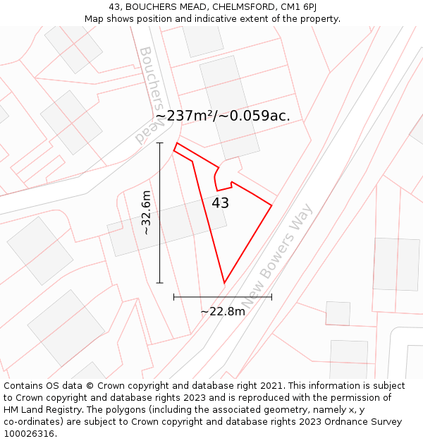 43, BOUCHERS MEAD, CHELMSFORD, CM1 6PJ: Plot and title map