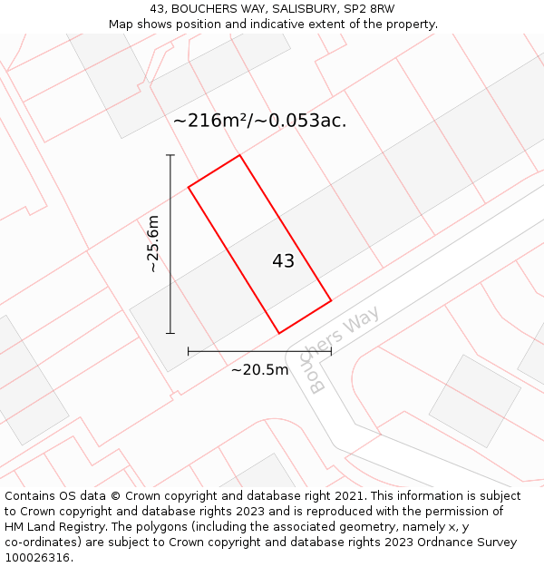 43, BOUCHERS WAY, SALISBURY, SP2 8RW: Plot and title map