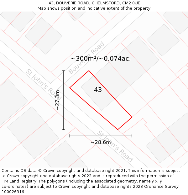 43, BOUVERIE ROAD, CHELMSFORD, CM2 0UE: Plot and title map