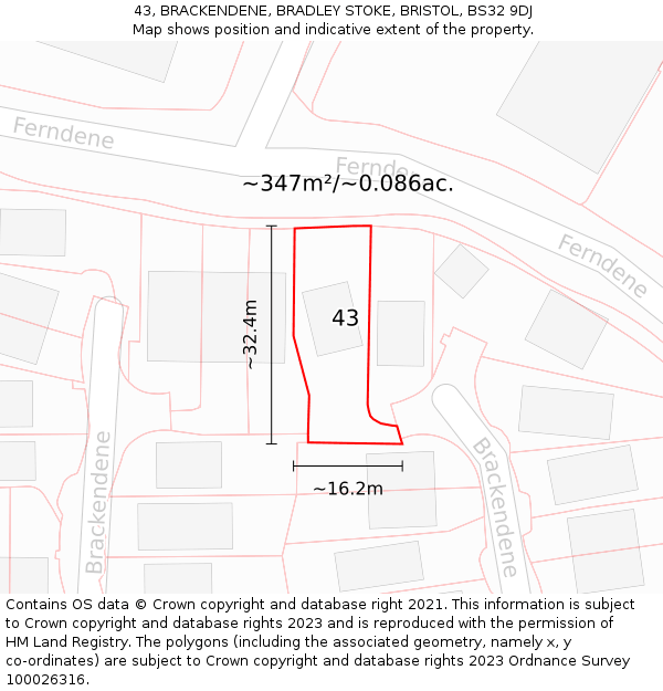 43, BRACKENDENE, BRADLEY STOKE, BRISTOL, BS32 9DJ: Plot and title map
