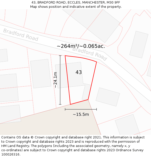 43, BRADFORD ROAD, ECCLES, MANCHESTER, M30 9FF: Plot and title map