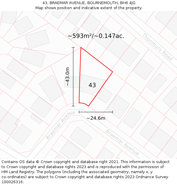 43, BRAEMAR AVENUE, BOURNEMOUTH, BH6 4JG: Plot and title map