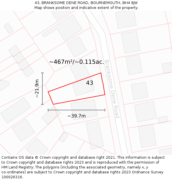 43, BRANKSOME DENE ROAD, BOURNEMOUTH, BH4 8JW: Plot and title map