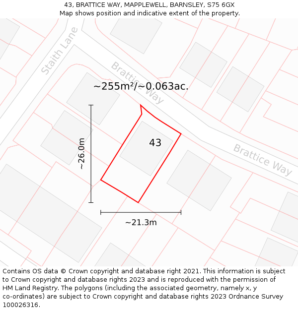 43, BRATTICE WAY, MAPPLEWELL, BARNSLEY, S75 6GX: Plot and title map