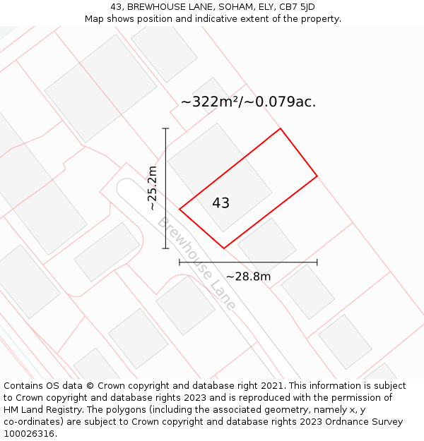 43, BREWHOUSE LANE, SOHAM, ELY, CB7 5JD: Plot and title map