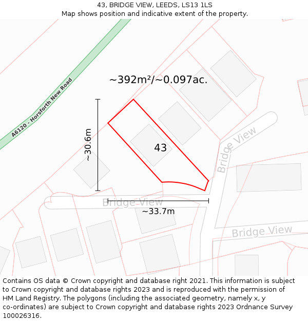 43, BRIDGE VIEW, LEEDS, LS13 1LS: Plot and title map