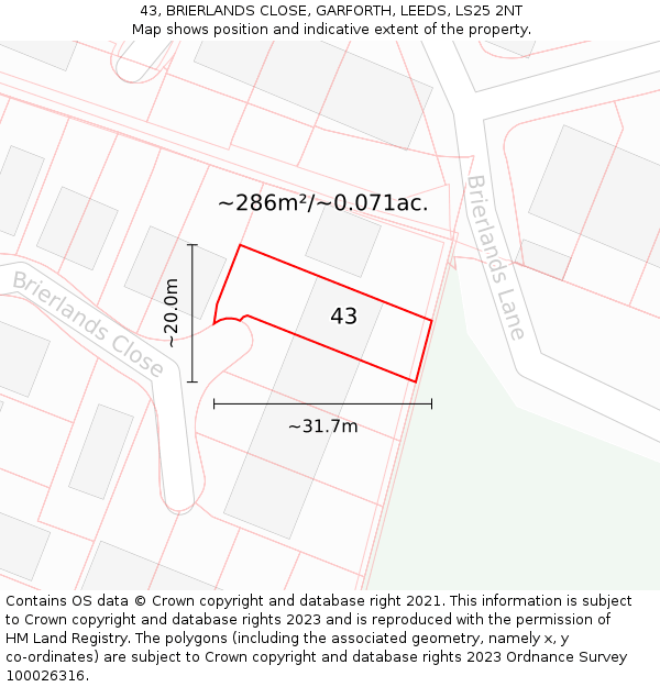 43, BRIERLANDS CLOSE, GARFORTH, LEEDS, LS25 2NT: Plot and title map