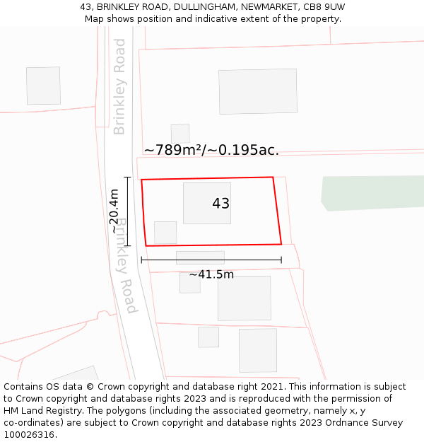 43, BRINKLEY ROAD, DULLINGHAM, NEWMARKET, CB8 9UW: Plot and title map