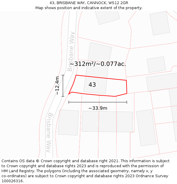 43, BRISBANE WAY, CANNOCK, WS12 2GR: Plot and title map