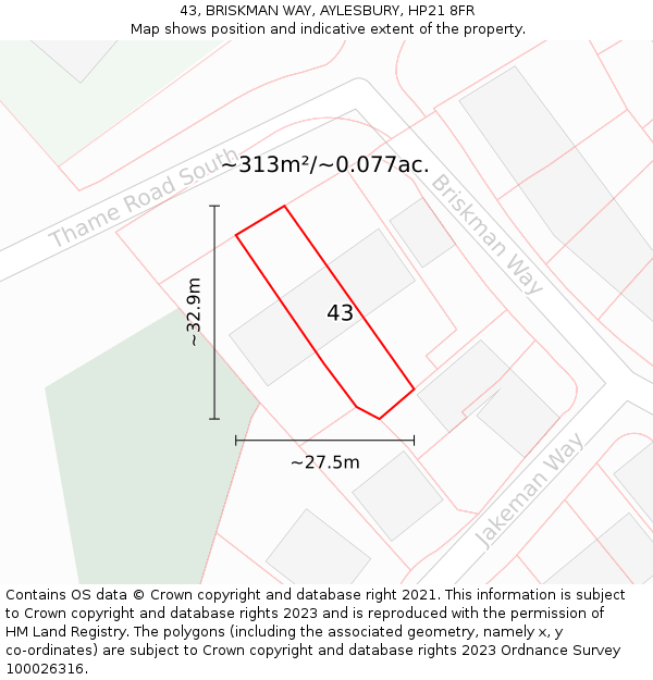 43, BRISKMAN WAY, AYLESBURY, HP21 8FR: Plot and title map