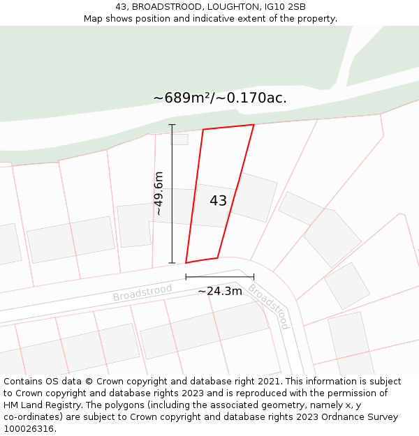 43, BROADSTROOD, LOUGHTON, IG10 2SB: Plot and title map