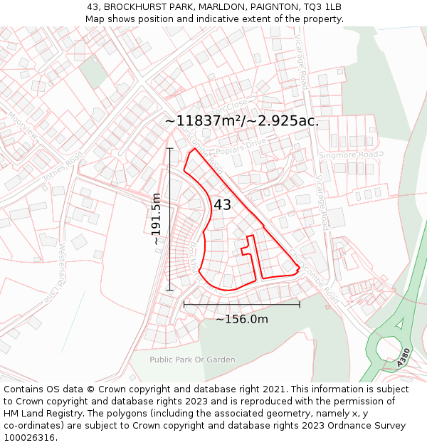 43, BROCKHURST PARK, MARLDON, PAIGNTON, TQ3 1LB: Plot and title map