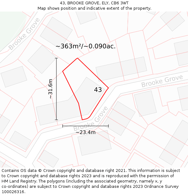 43, BROOKE GROVE, ELY, CB6 3WT: Plot and title map