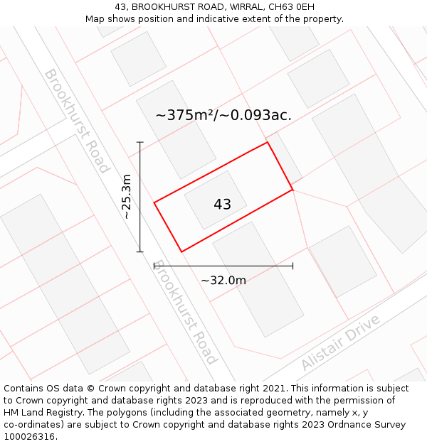 43, BROOKHURST ROAD, WIRRAL, CH63 0EH: Plot and title map