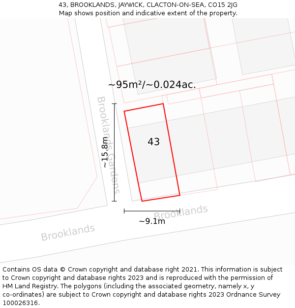 43, BROOKLANDS, JAYWICK, CLACTON-ON-SEA, CO15 2JG: Plot and title map