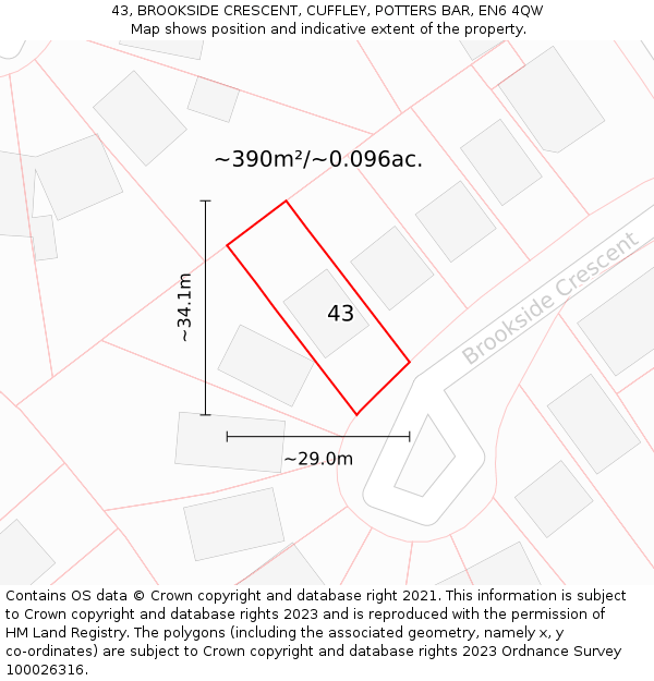 43, BROOKSIDE CRESCENT, CUFFLEY, POTTERS BAR, EN6 4QW: Plot and title map