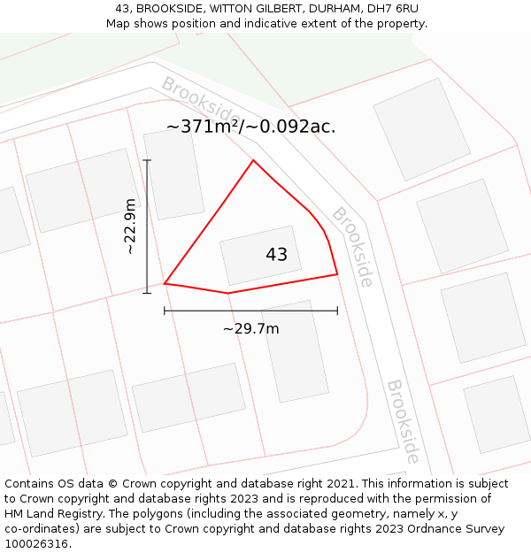 43, BROOKSIDE, WITTON GILBERT, DURHAM, DH7 6RU: Plot and title map