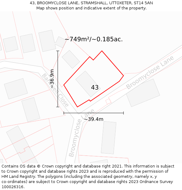 43, BROOMYCLOSE LANE, STRAMSHALL, UTTOXETER, ST14 5AN: Plot and title map