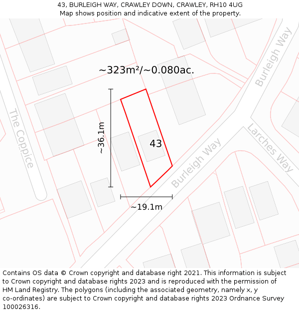 43, BURLEIGH WAY, CRAWLEY DOWN, CRAWLEY, RH10 4UG: Plot and title map