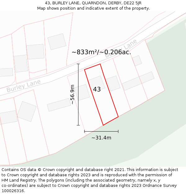43, BURLEY LANE, QUARNDON, DERBY, DE22 5JR: Plot and title map