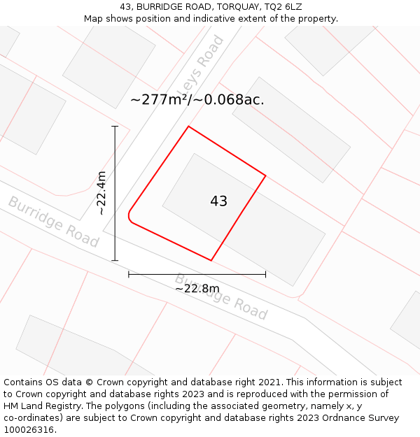 43, BURRIDGE ROAD, TORQUAY, TQ2 6LZ: Plot and title map