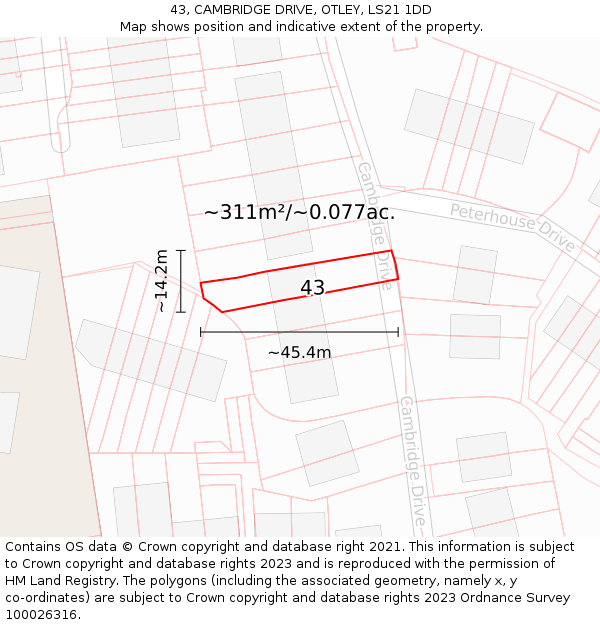 43, CAMBRIDGE DRIVE, OTLEY, LS21 1DD: Plot and title map