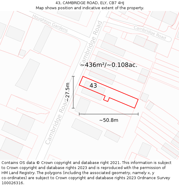 43, CAMBRIDGE ROAD, ELY, CB7 4HJ: Plot and title map