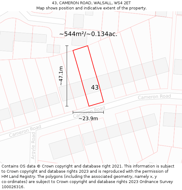 43, CAMERON ROAD, WALSALL, WS4 2ET: Plot and title map