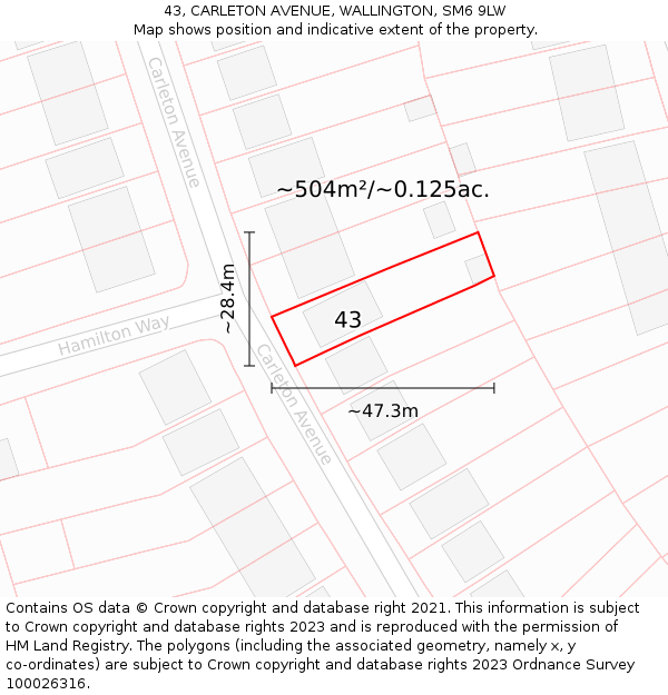 43, CARLETON AVENUE, WALLINGTON, SM6 9LW: Plot and title map