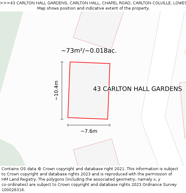 43 CARLTON HALL GARDENS, CARLTON HALL, CHAPEL ROAD, CARLTON COLVILLE, LOWESTOFT, NR33 8BL: Plot and title map