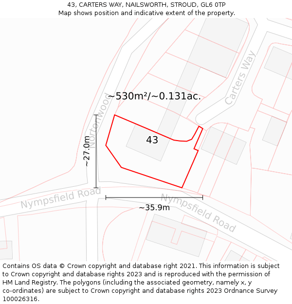 43, CARTERS WAY, NAILSWORTH, STROUD, GL6 0TP: Plot and title map