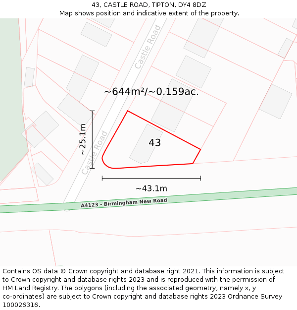 43, CASTLE ROAD, TIPTON, DY4 8DZ: Plot and title map