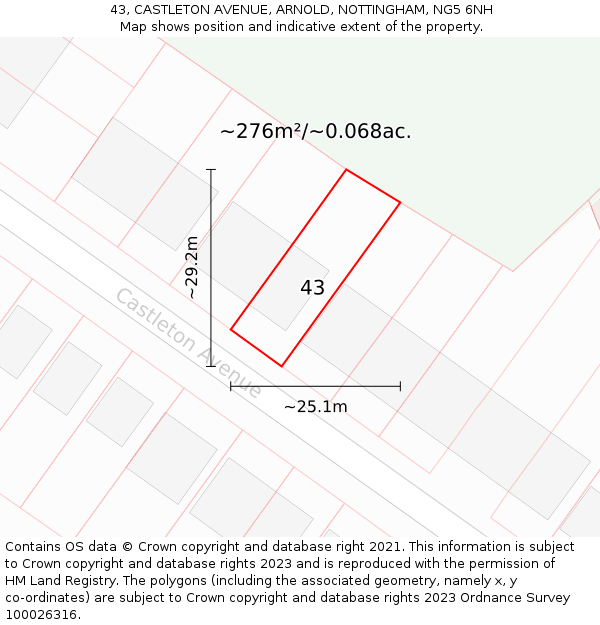 43, CASTLETON AVENUE, ARNOLD, NOTTINGHAM, NG5 6NH: Plot and title map