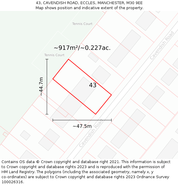 43, CAVENDISH ROAD, ECCLES, MANCHESTER, M30 9EE: Plot and title map