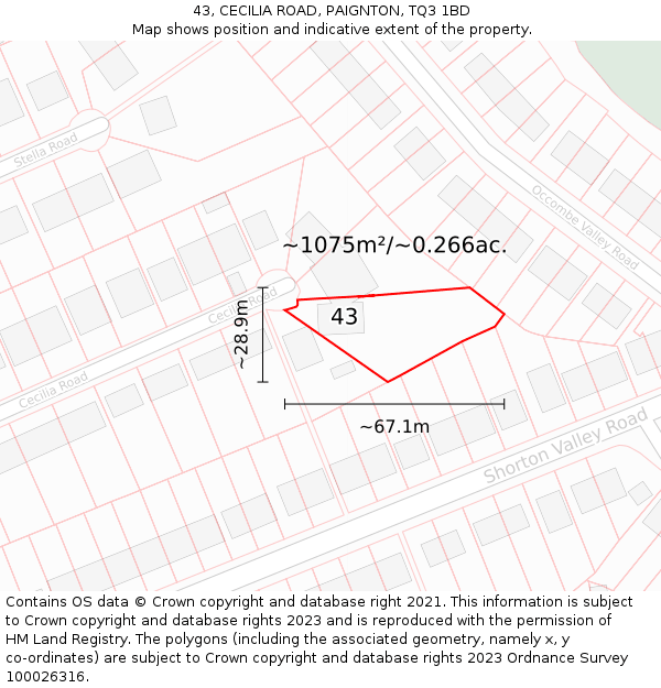 43, CECILIA ROAD, PAIGNTON, TQ3 1BD: Plot and title map