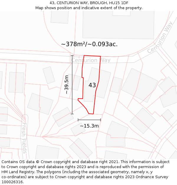 43, CENTURION WAY, BROUGH, HU15 1DF: Plot and title map