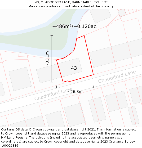 43, CHADDIFORD LANE, BARNSTAPLE, EX31 1RE: Plot and title map