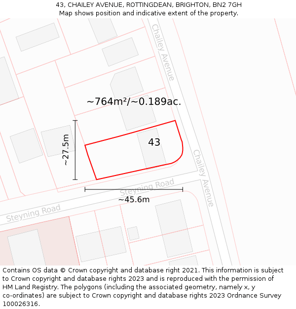 43, CHAILEY AVENUE, ROTTINGDEAN, BRIGHTON, BN2 7GH: Plot and title map