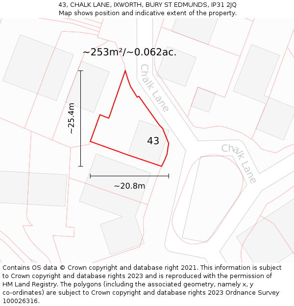 43, CHALK LANE, IXWORTH, BURY ST EDMUNDS, IP31 2JQ: Plot and title map