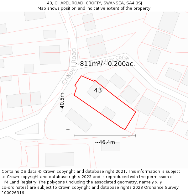43, CHAPEL ROAD, CROFTY, SWANSEA, SA4 3SJ: Plot and title map