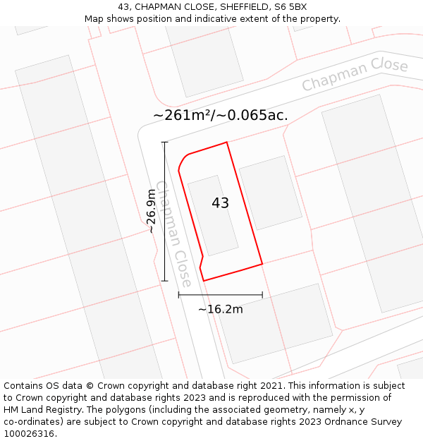 43, CHAPMAN CLOSE, SHEFFIELD, S6 5BX: Plot and title map