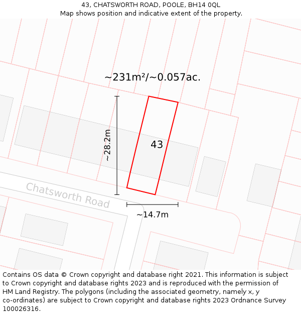 43, CHATSWORTH ROAD, POOLE, BH14 0QL: Plot and title map