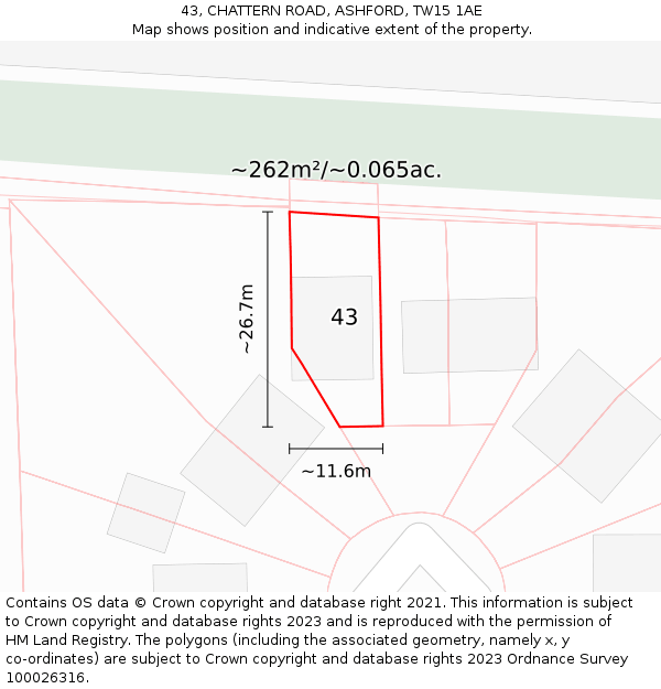 43, CHATTERN ROAD, ASHFORD, TW15 1AE: Plot and title map
