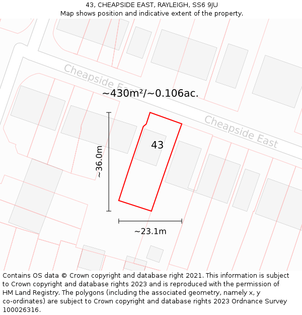 43, CHEAPSIDE EAST, RAYLEIGH, SS6 9JU: Plot and title map