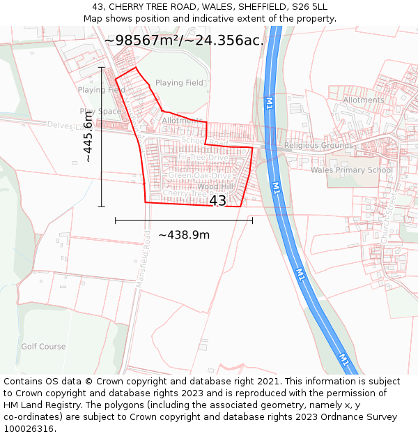 43, CHERRY TREE ROAD, WALES, SHEFFIELD, S26 5LL: Plot and title map