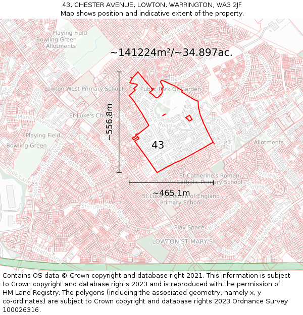 43, CHESTER AVENUE, LOWTON, WARRINGTON, WA3 2JF: Plot and title map